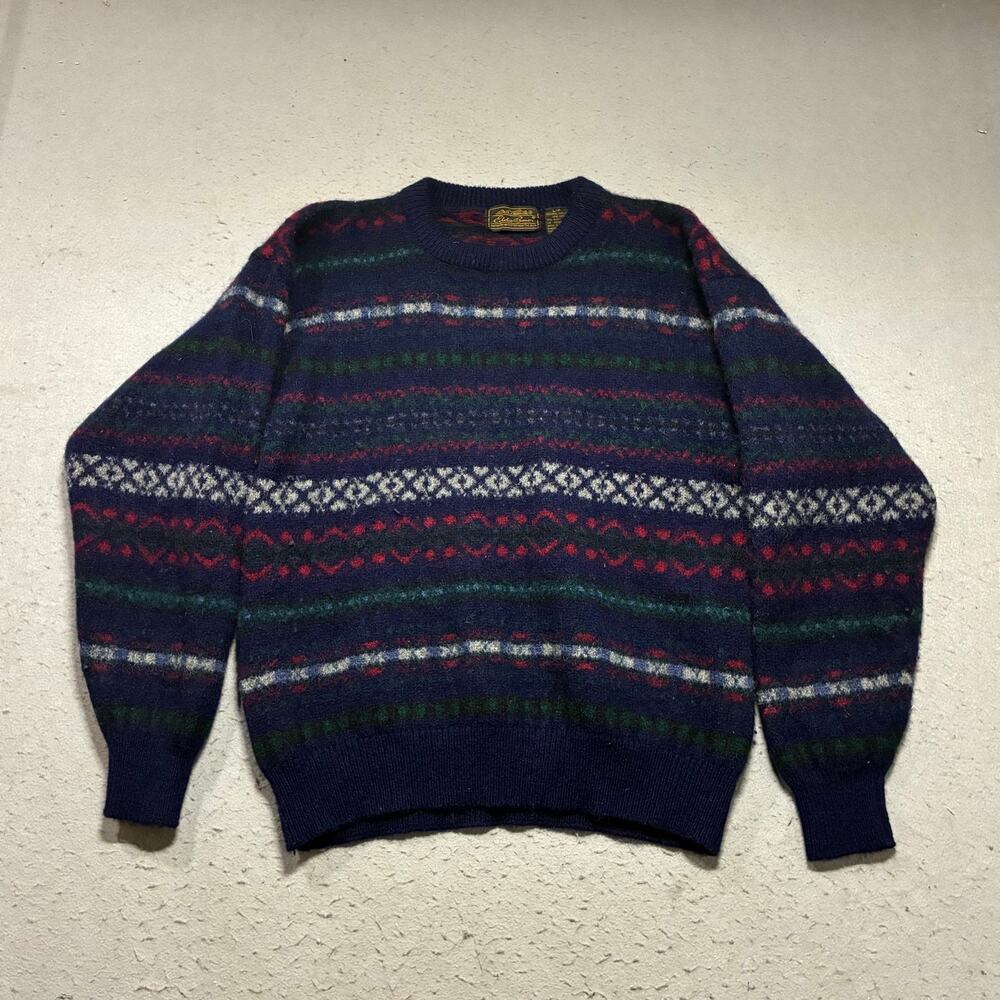 Vintage Eddie Bauer Wool Sweater‎ Mens Large Blue Fair Isle Shetland Wool Ski